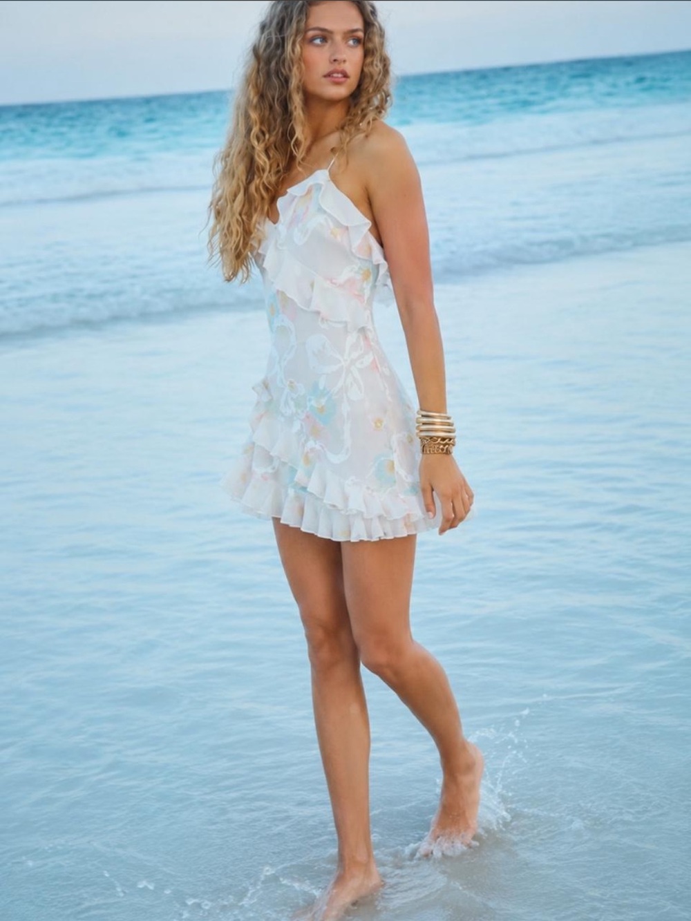 NWT LoveShackFancy Lomina Pastel Ruffle Mini Dress Italian Ice